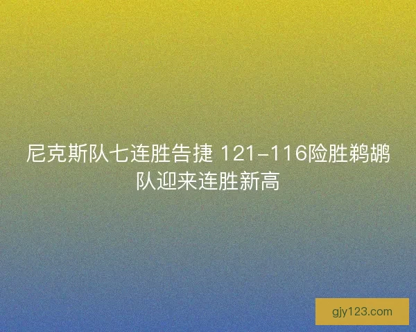尼克斯队七连胜告捷 121-116险胜鹈鹕队迎来连胜新高